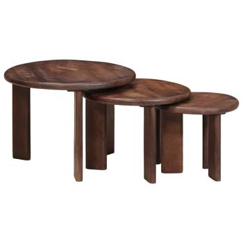 ARDEBO.de - Satztische 3 pcs Dunkelbraun Massivholz Mango