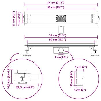 Duschablauf 2-in-1 mit 360° Siphon Silber 54 x 11 x 9,5 cm