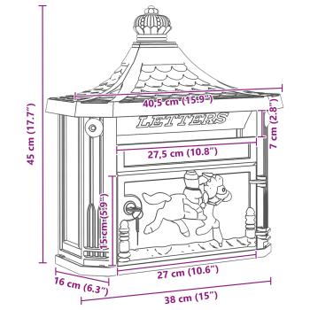 Wandmontierter Briefkasten mit Tür Schwarz 40,5 x 15,5 x 44 cm
