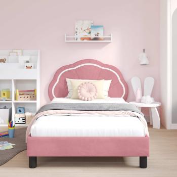Kinderbettgestell mit Kopfteil Rosa 90 x 190 cm Samt