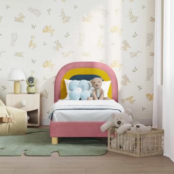 Kinderbettgestell mit Kopfteil Rosa 70 x 140 cm Samt