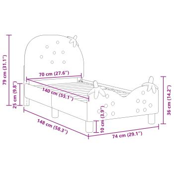 Kinderbettgestell mit Kopfteil Rosa 70 x 140 cm Samt
