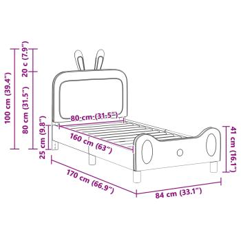 Kinderbettgestell mit Kopfteil Hellgrau 80 x 160 cm PU