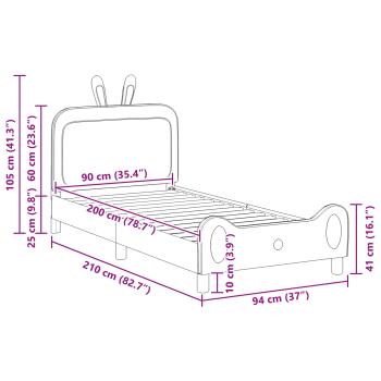 Kinderbettgestell mit Kopfteil Hellgrau 90 x 200 cm PU