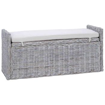 Sitzbank mit Stauraum Weiß gewaschen 110 x 40 x 50 cm Rattan