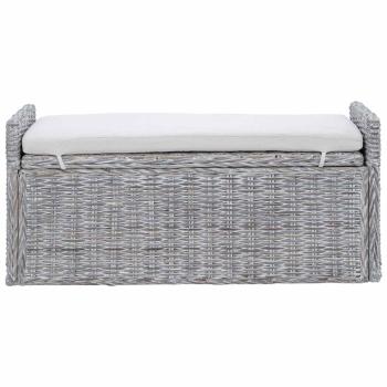 Sitzbank mit Stauraum Weiß gewaschen 110 x 40 x 50 cm Rattan