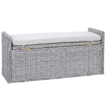 Sitzbank mit Stauraum Weiß gewaschen 110 x 40 x 50 cm Rattan