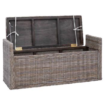Sitzbank mit Stauraum mit Kissen Grau 110 x 40 x 50 cm Rattan