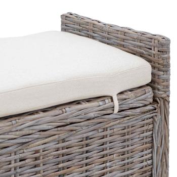 Sitzbank mit Stauraum mit Kissen Grau 110 x 40 x 50 cm Rattan