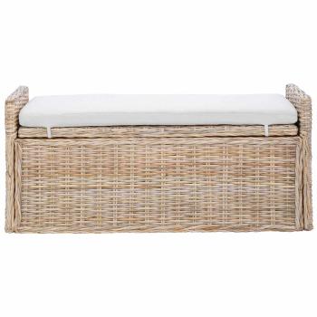 Sitzbank mit Stauraum mit Kissen Natur 110 x 40 x 50 cm Rattan