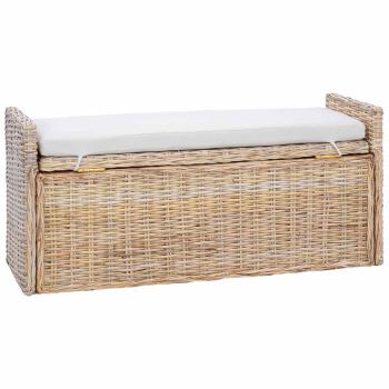 Sitzbank mit Stauraum mit Kissen Natur 110 x 40 x 50 cm Rattan