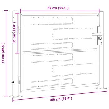 Gartentor mit Schloss Silber 85 x 70 cm Edelstahl