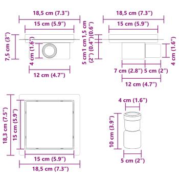 2 in 1 Duschabfluss Silber 15 x 15 cm Edelstahl 304