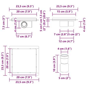 2 in 1 Duschabfluss Silber 20 x 20 cm Edelstahl 304