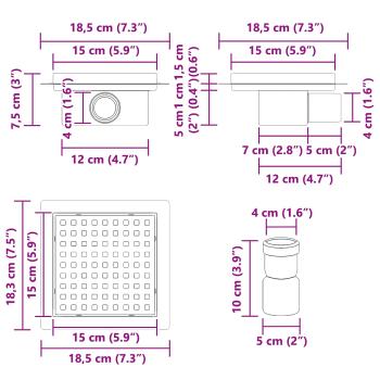 2 in 1 Duschablauf Silber 15 x 15 cm Edelstahl 304