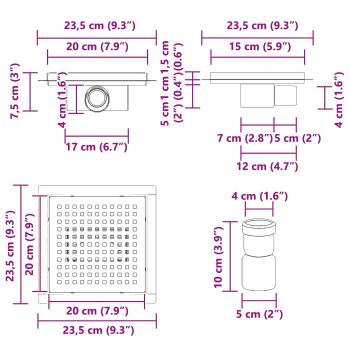 2 in 1 Duschablauf Silber 20 x 20 cm Edelstahl 304