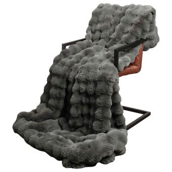 Kunstfell Kaninchenfell Decke Dunkelgrau 220 x 240 cm Polyester