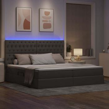 Bett mit Stauraum und LED Taupe 200 x 200 cm Polyester
