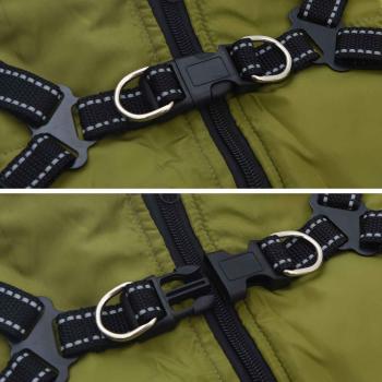 Hundemantel mit Geschirr Olivegrün L Fleece und Polyester