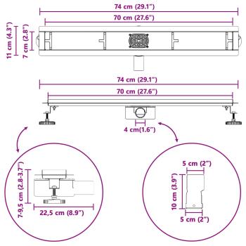 Duschablauf 2-in-1 mit 360° Siphon Silber 70 cm Edelstahl 304
