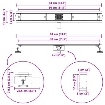 Duschablauf 2-in-1 mit 360° Siphon Silber 80 cm Edelstahl 304