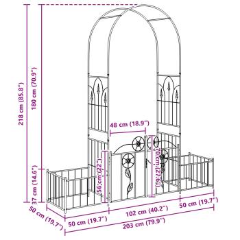 Gartenbogen Uni Schwarz 203 x 50 x 218 cm