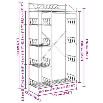 Offener Kleiderschrank Schwarz 100 x 43 x 188 cm Stahl