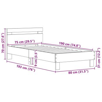 Bettrahmen Schwarz Eichen-Optik 75 x 190 cm Holzwerkstoff