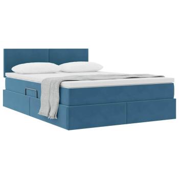 Aufbewahrungsbett mit Matratze Dunkelblau 140 x 190 cm Samt