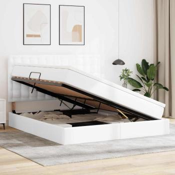 Bett mit Stauraum und LED Reinweiß 180 x 200 cm Kunstleder