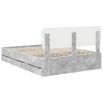 Bettrahmen mit Kopfteil Beton Grau 150 x 200 cm Ingenieurs Holz