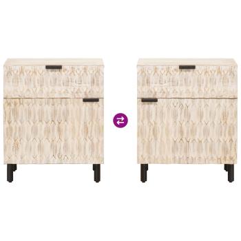 Nachttisch mit Schubladen Weiß 50 x 33 x 60 cm Massivholz Mango