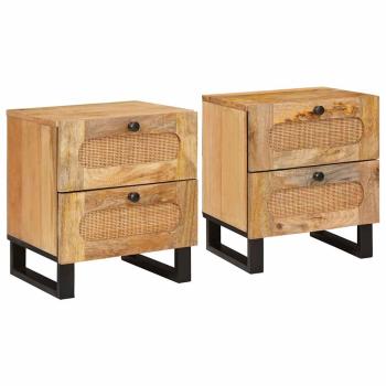 ARDEBO.de - Nachttisch 2 pcs Natur 40 x 33,5 x 46 cm Massivholz Mango