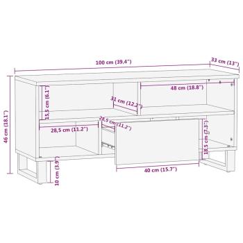 TV-Schränk mit Regal Braun 100 x 33,5 x 46 cm Massivholz Mango