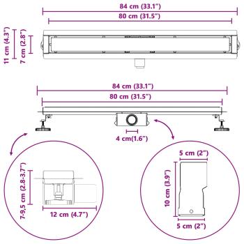 2 in 1 Duschabfluss Silber 80 cm Edelstahl 304