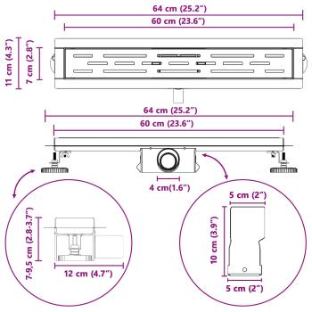 Duschabfluss mit Liniendesign Silber 60 cm Edelstahl 304