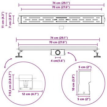 Duschabfluss mit Liniendesign Silber 70 cm Edelstahl 304