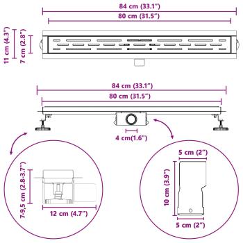 Duschabfluss mit Liniendesign Silber 80 cm Edelstahl 304