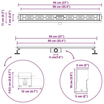 Duschabfluss mit Liniendesign Silber 90 cm Edelstahl 304