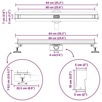 360° Duschablauf mit slim Modell Silber 60 cm Edelstahl 304