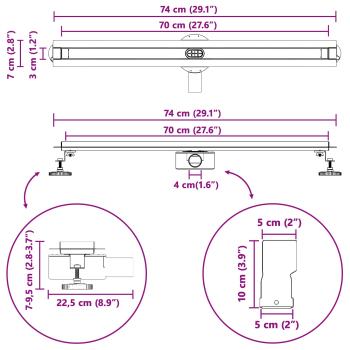 360° Duschablauf mit slim Modell Silber 70 cm Edelstahl 304