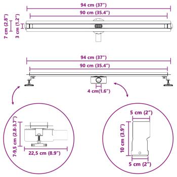 360° Duschablauf mit slim Modell Silber 90 cm Edelstahl 304