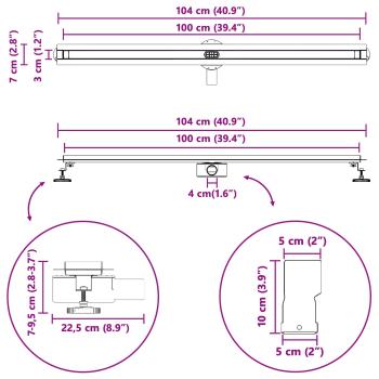 360° Duschablauf mit slim Modell Silber 100 cm Edelstahl 304