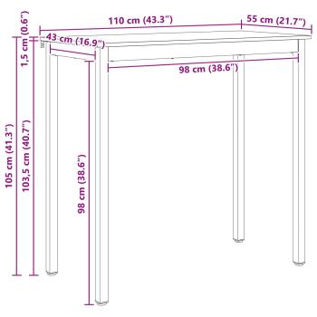 Bartisch Natur 110 x 55 x 105 cm Massives Kiefernholz