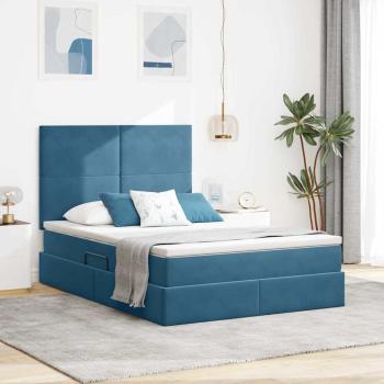 ARDEBO.de - Bett mit Stauraum und LED Dunkelblau 140 x 190 cm Samt