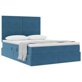 Bett mit Stauraum und LED Dunkelblau 140 x 190 cm Samt