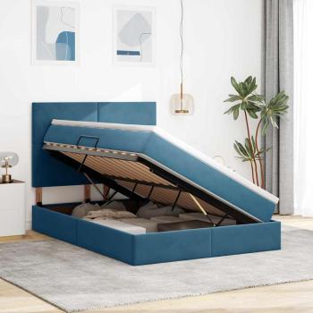 Bett mit Stauraum und LED Dunkelblau 140 x 190 cm Samt