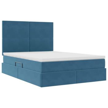 Bett mit Stauraum und LED Dunkelblau 140 x 190 cm Samt