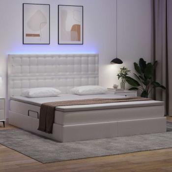 Bett mit Stauraum und LED Reinweiß 160 x 200 cm Kunstleder