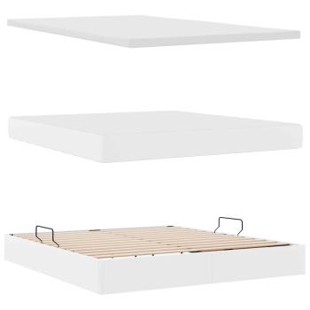 Bett mit Stauraum und LED Reinweiß 160 x 200 cm Kunstleder